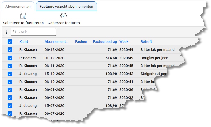 AbonnementenFactuuroverzicht